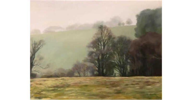 Painting of usk castle chase natural burial meadow